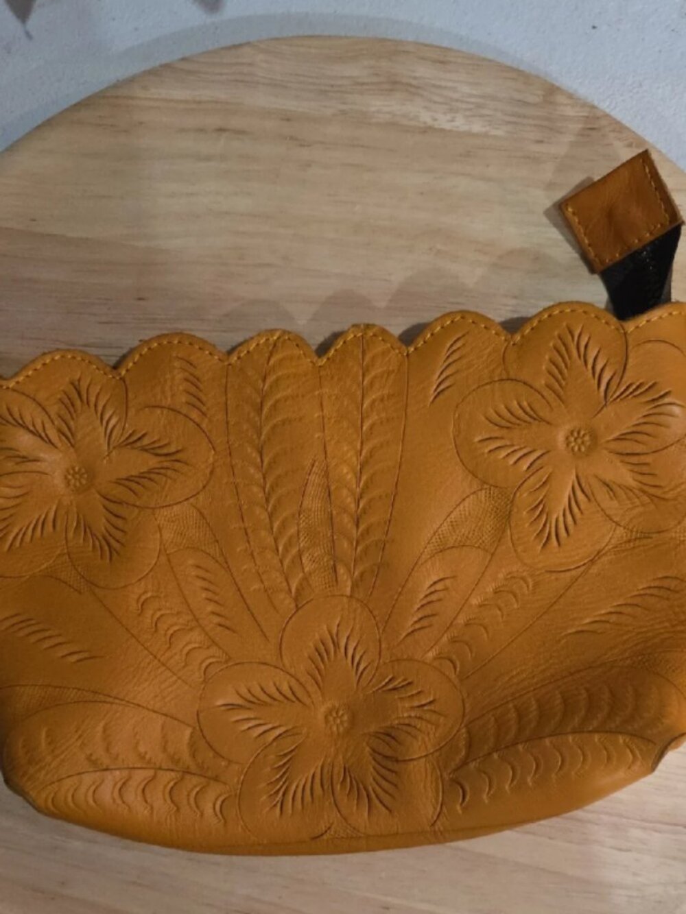 Leaders In Leather Tooled Floral Leather Clutch in Mustard/makeup bag
